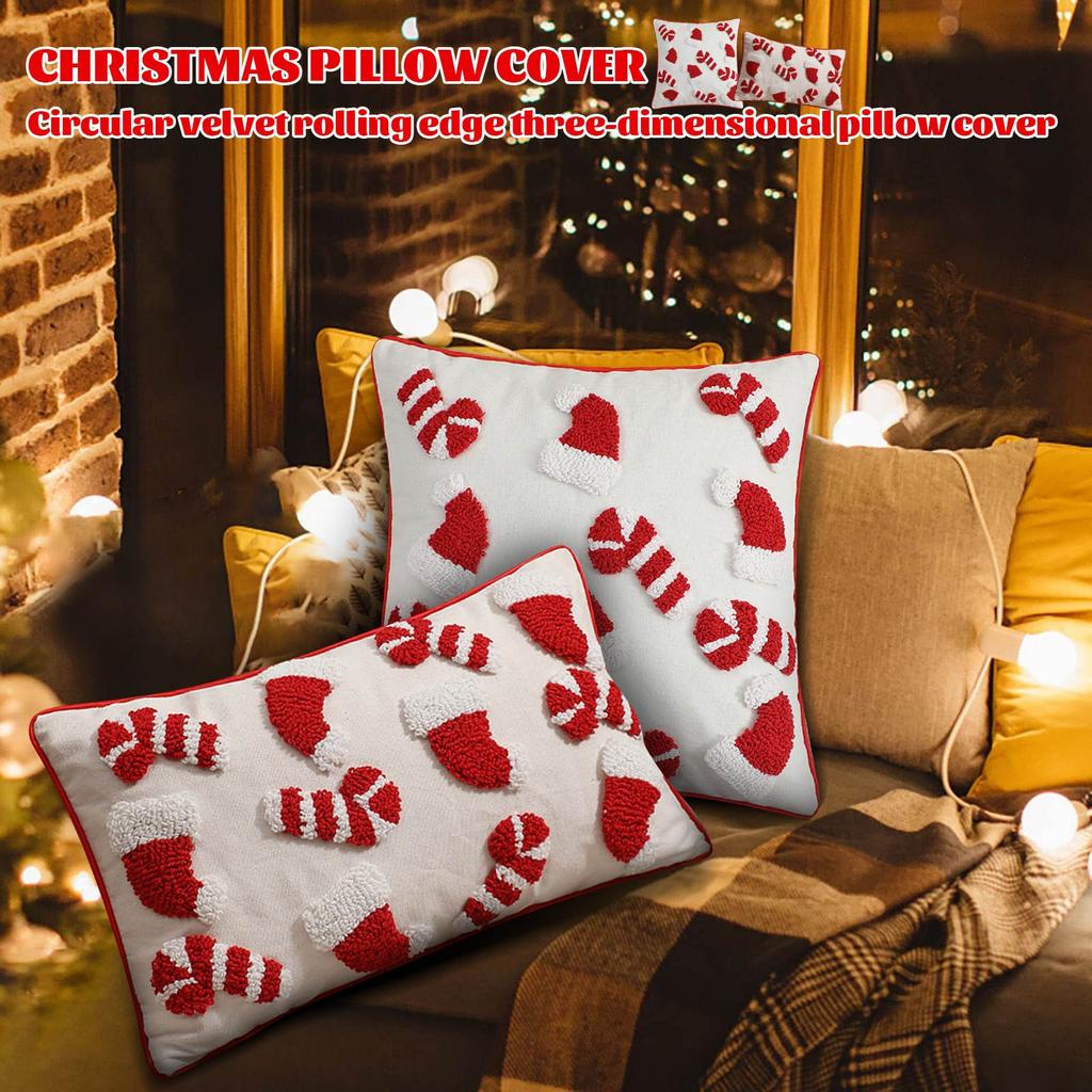 Christmas Theme Printing Tufted Pillow Cover Three-dimensional Pillow Cover Pillow Cushion, Christmas Home Decorations Pillow