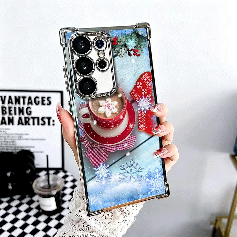 Winter Coffee Christmas Theme Plating Phone Case For Samsung Galaxy S24 S25 FE S26 Edge S23 Ultra S22 S21 Plus S20 Anti-Fall Air