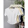 Women's Korean Style V-Neck Modal Short-Sleeve Pleated Waist-Slimming Top