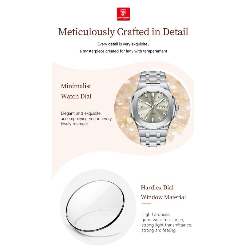 POEDAGAR Square Woman Watch Date Week Waterproof Luminous Ladies Watch Stainless Steel Quartz Fashion Watches Gift
