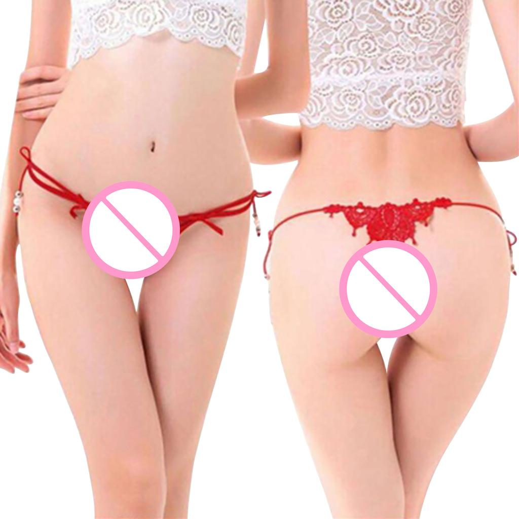Sexig Bowknot Dangle Bead Spets Hollow G-String Kalsonger Sovkläder Dam String