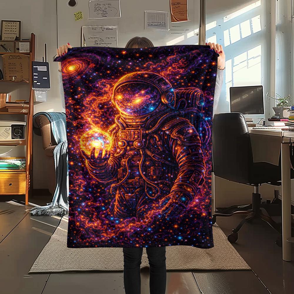 1Pc Astronaut Print Flannel Blanket, High Quality Comfortable for All Seasons, Home Decor, Warmth and Comfort, Perfect for Christmas Gifts