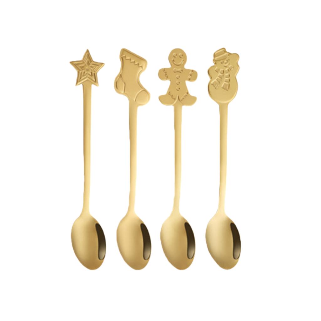 4pcs Christmas Spoon Set Hot Chocolate Stirring Creative Stainless Steel Coffee Tea Soup Dessert For Drink Mixing Milkshaking