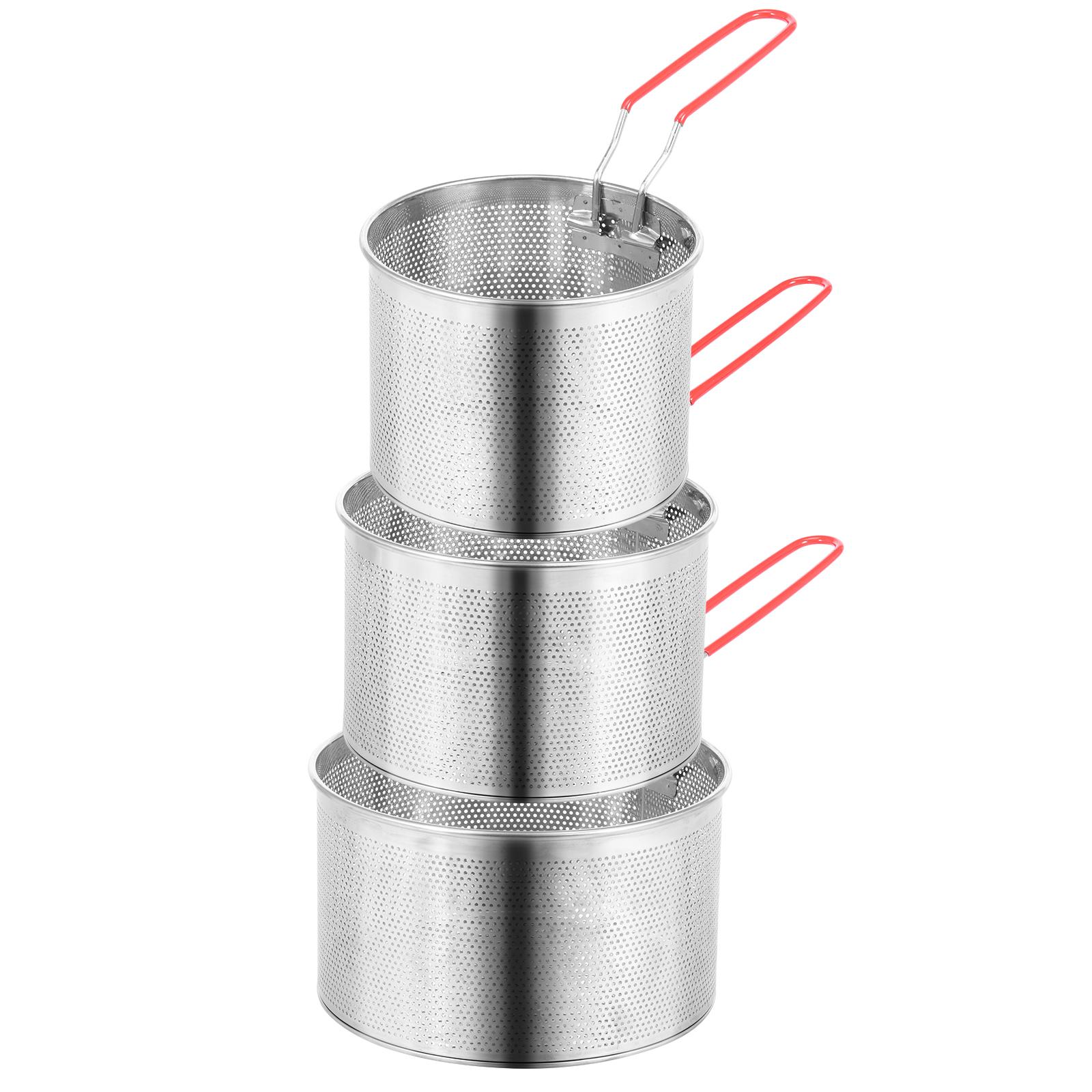 

3Pcs Pasta Strainer 5.4 6.2 7 Noodle Strainer Stainless Steel Fried Mesh Kitchen Fry Basket with Removable Handle for Cooking