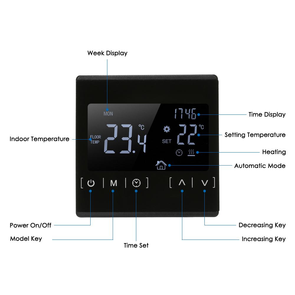LCD Touch Screen Thermostat Electric Floor Heating System Water Heating Thermoregulator AC85 240V Temperature Controller