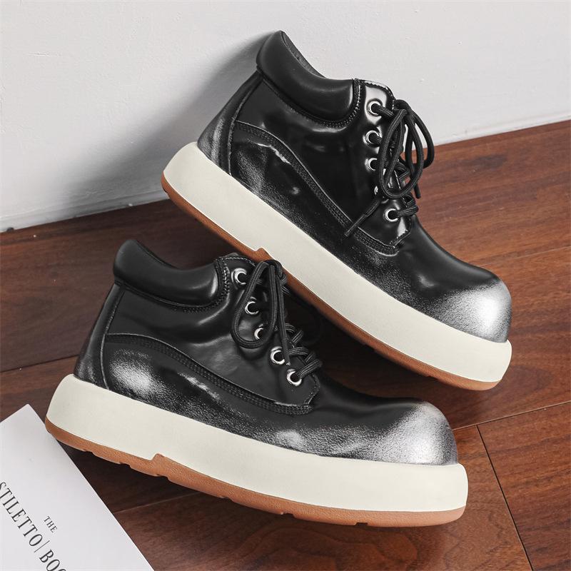 Men's Mid-Top Thick-Soled Height-Boost British Style Big-Head Bread Martin Boots 24076-J