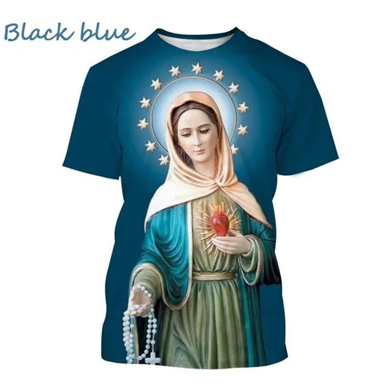 Virgin Mary T Shirt 3D Print Goddess Of Mercy T-Shirt For Men Women Christian Blessed Jesus God Tee Tops Short Sleeve Streetwear