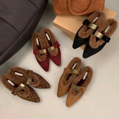 Pelz Flache Damenschuhe Wildleder Spitzschuh Kurzer Plüsch Mode Elegante Schuhe 2025 Trend Winter Designer Kleid Mujer Hausschuhe