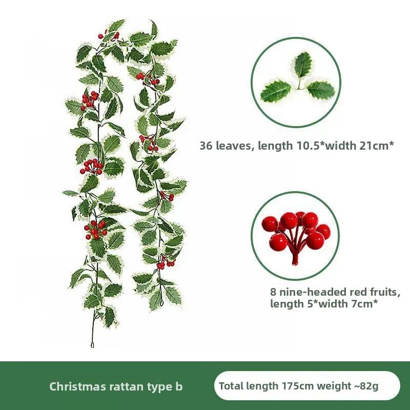 Christmas Simulation Red Fruit Vine With Artificial Pine Needles For Holiday Home Decor
