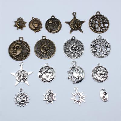 20 Stück Anhänger Sternzeichen Sonne Mond Tibetische Bronze Silberfarbe Anhänger Antiker Schmuckherstellung DIY Handgefertigtes Handwerk