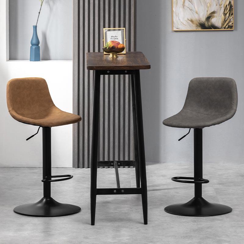 Modern Minimalist Luxury Swivel Bar Stool with Backrest and High Wrought Iron Legs