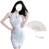 KLGIRL Cheongsam Dress with Mini Rose Slim Gothic Lolita Chinese Perfect for Photo and Parties Women's Fan, Dress, Print, Fit, Costume, Style, White,
