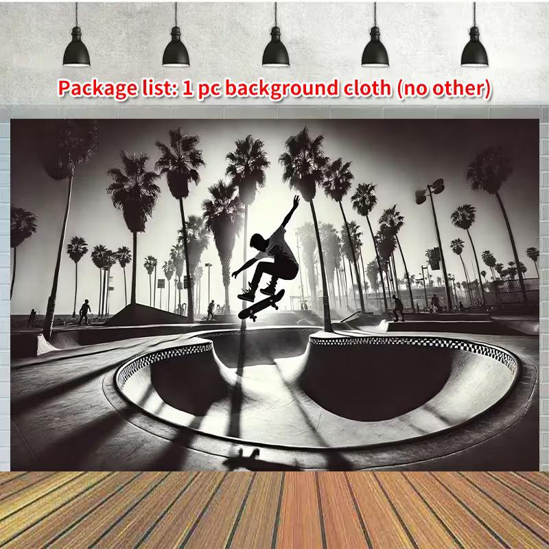 

2D Skateboard Photography Background Cloth Black White Skatepark Party Backdro 47.2x31.5inch/120*80cm