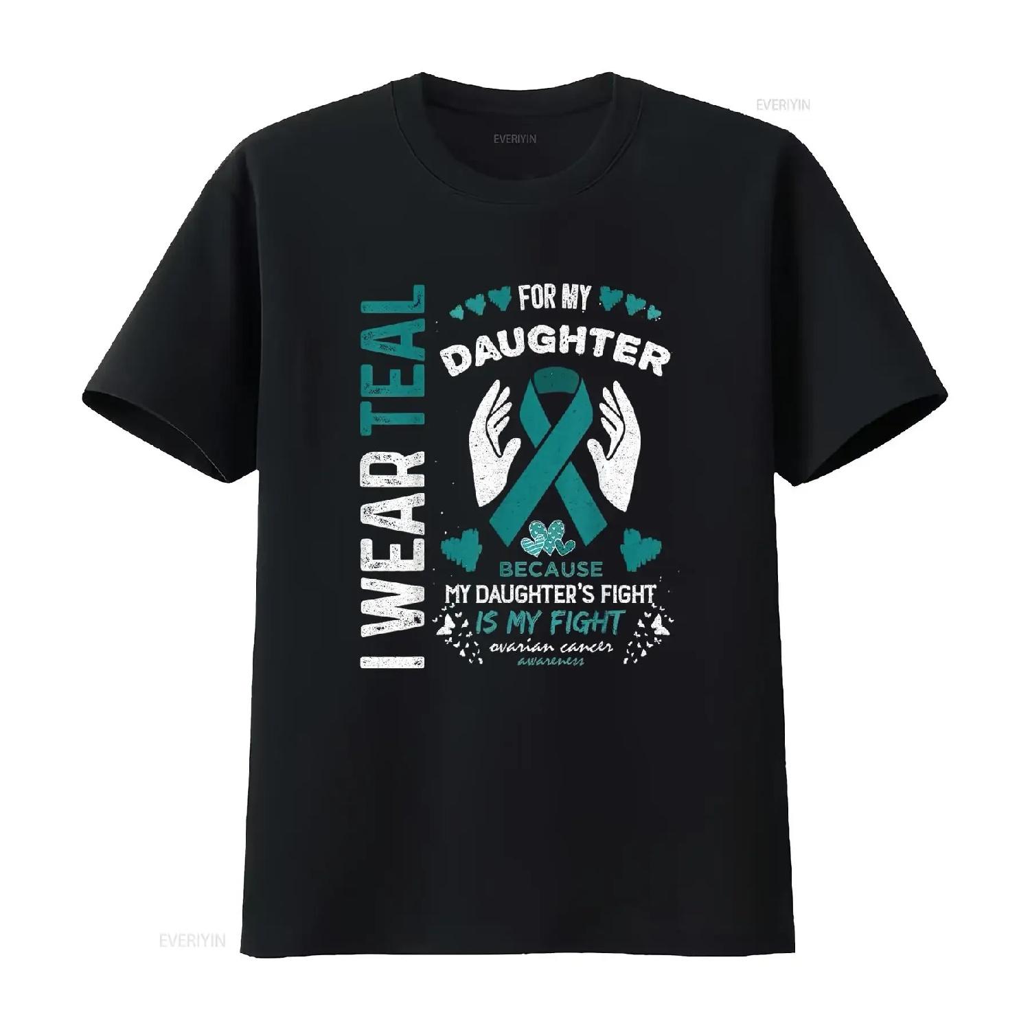 Womens I Wear Teal for My Daughter Ovarian Cancer Ribbon Awareness T Shirt Black 2X Large vintage Washed Casual Breathable Soft S чёрный
