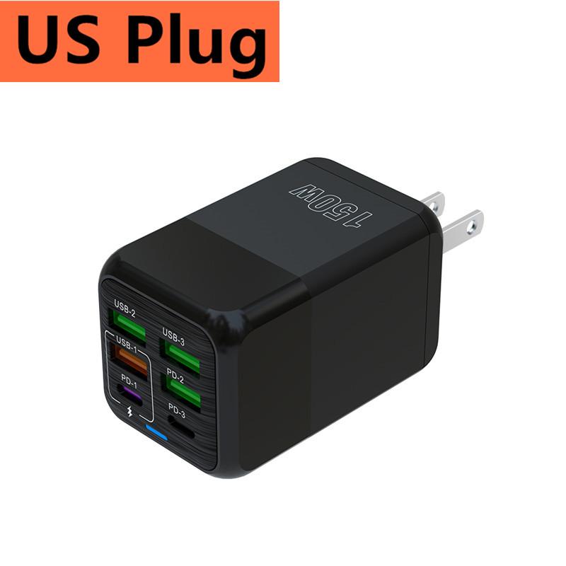 USB Phone Charger 150W 6 Ports PD Type C Fast Charge Wall Charger For iPhone 15 Samsung Xiaomi EU/US/UK Plug Phone Power Adapter
