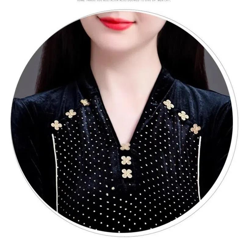 Damen Herbst Winter Neu Spleißen V-Ausschnitt Bestickt Schlagärmel Mode Einfarbig Schlankmachend Minimalistisch Lässig Langarm Oberteil