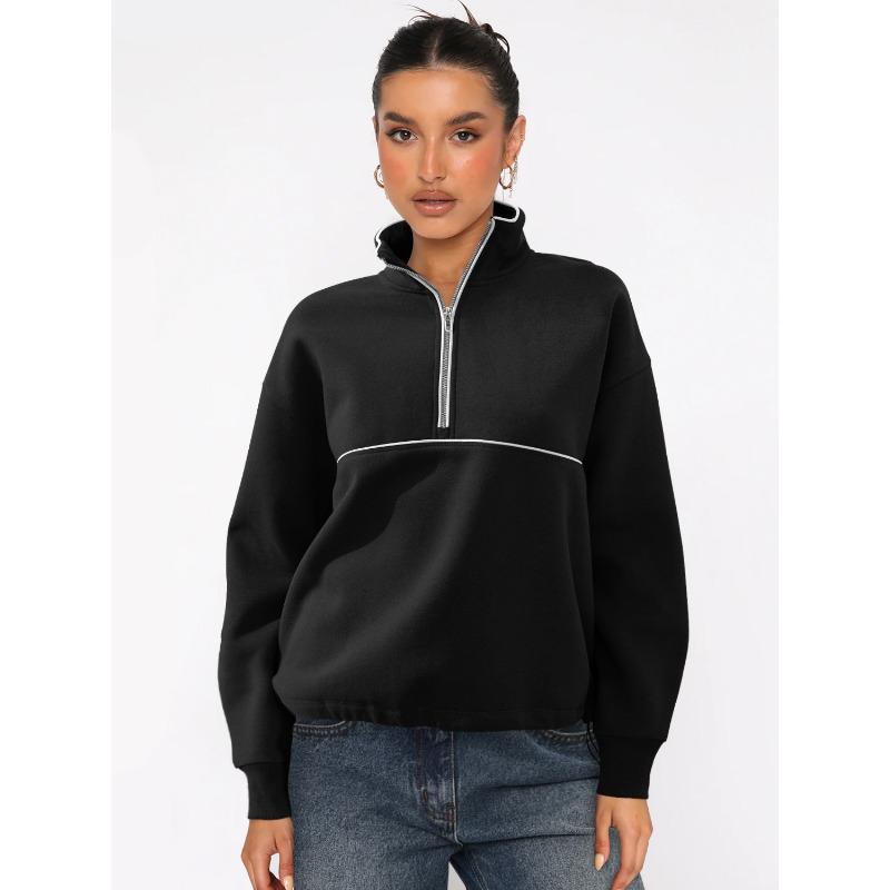 Damen S Halber Reißverschluss Langarm Sweatshirt Kontrastfarbe Lässiges Oberteil