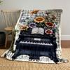 Vintage Piano Floral Music Blanket Bedroom Blanket for Livingroom Couch Lunch Break Soft Throw for Friend's Festival Gift