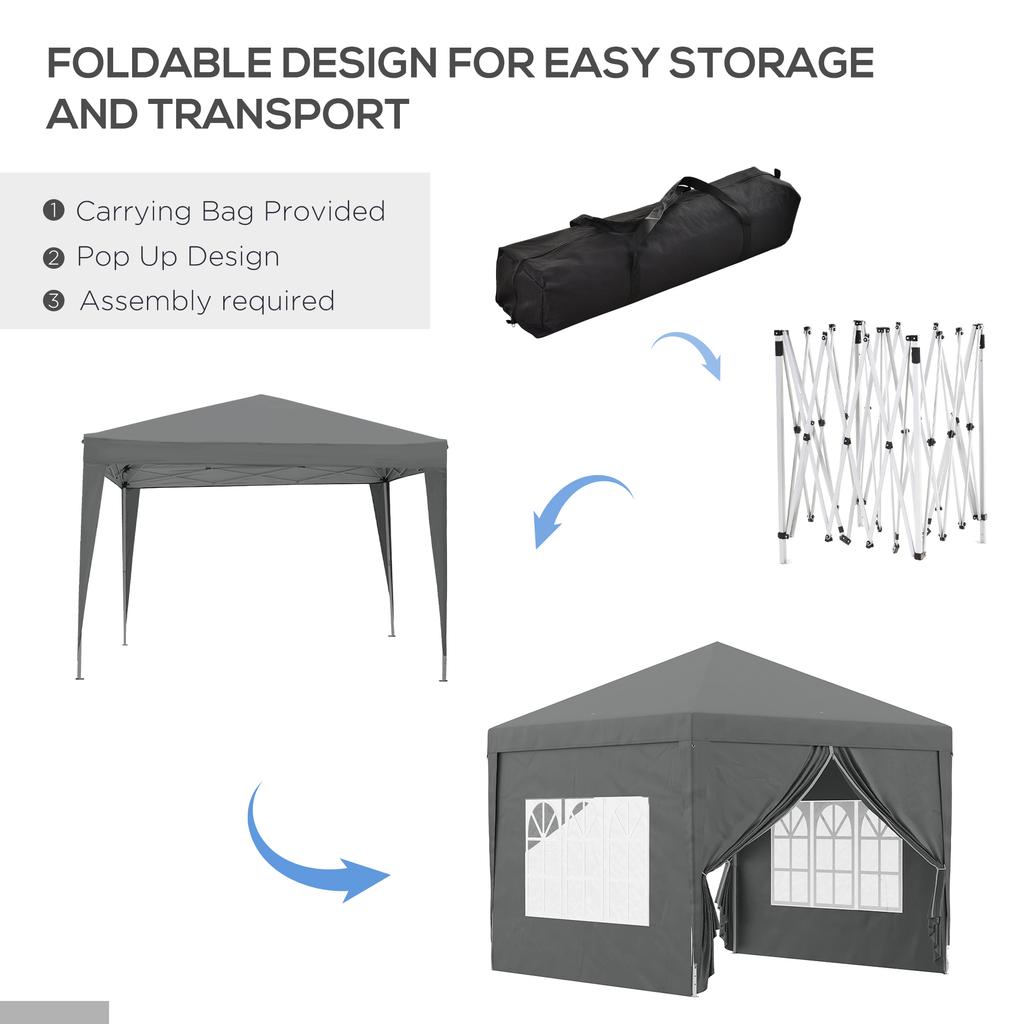 3x3(m) Pop-Up Gazebo, with Curtain Walls and Windows, Grey