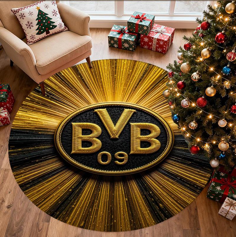 Borussia Dortmund Pattern Round Rug, Indoor/Outdoor Mat, for Picnic, Gameroom, Bedroom, Office, Living Room, Home Decor Carpet, Birthday Gift