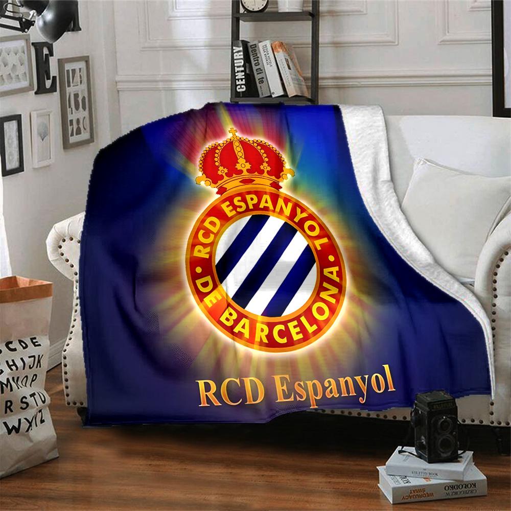 Couverture en Flanelle du Stade Espanyol, Polyester Doux, Design Moderne, Toutes Saisons pour le Camping, les Voyages, Cadeaux pour les fêtes ou les anniversaires