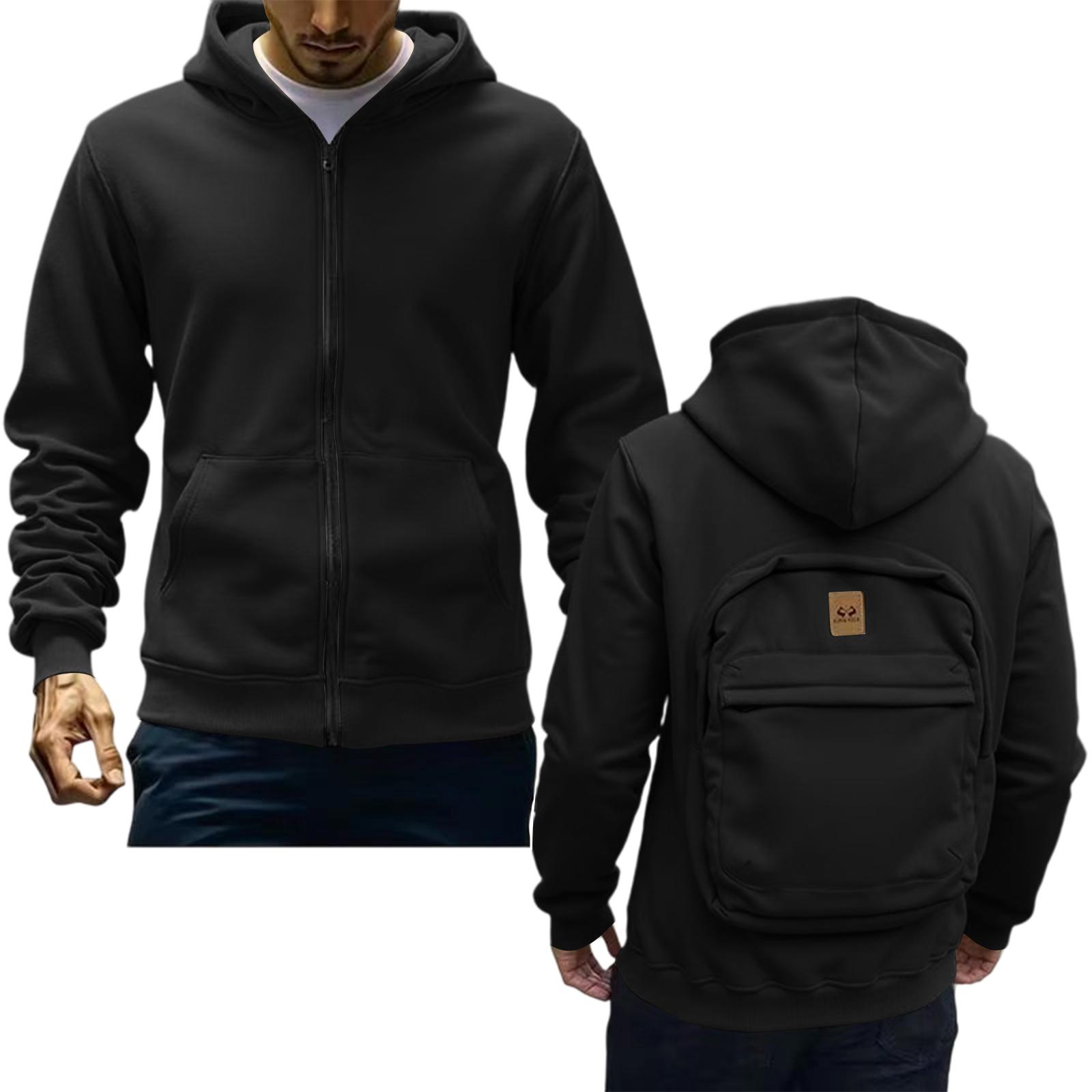 Men s Casual Loose Fit Hoodie with Backpack Opening for Fall Winter L чёрный