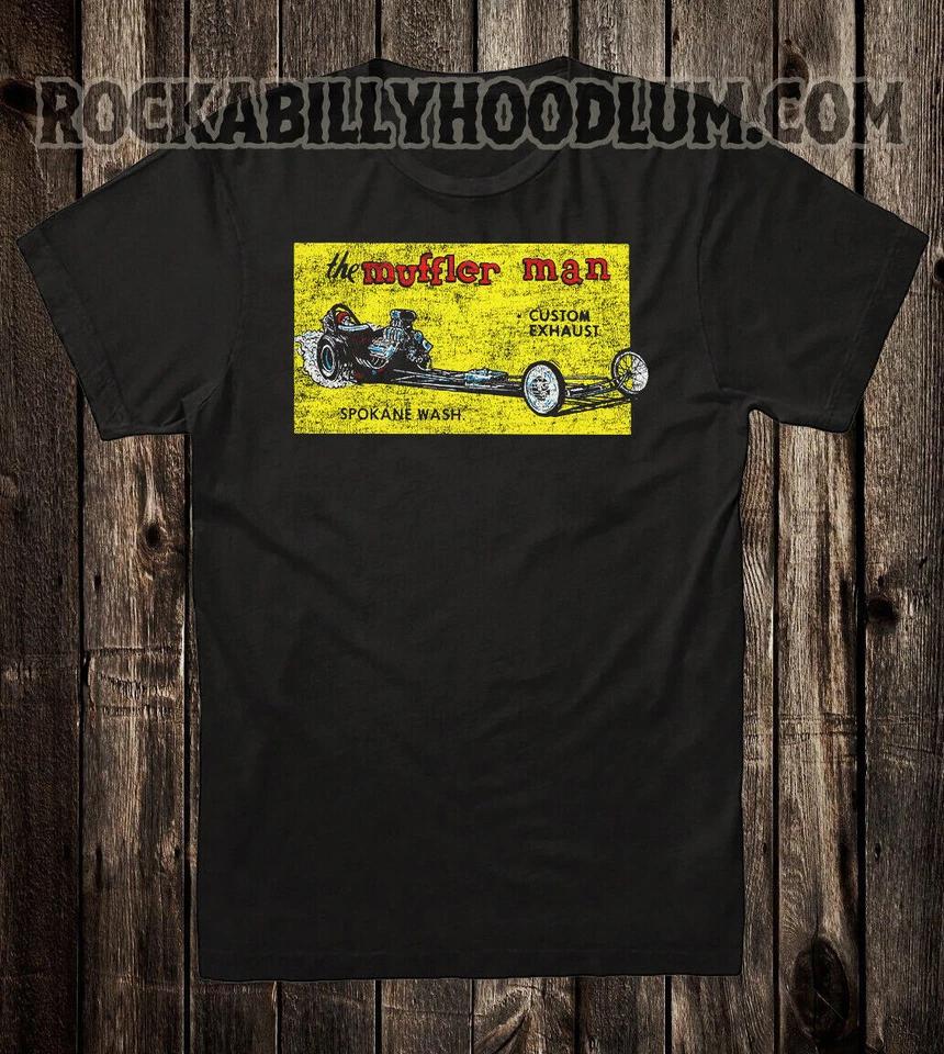Retro Hot Rod Tee T Shirt Drag Race Racing Speed Shop The Muffler Man Spokane WA 4XL