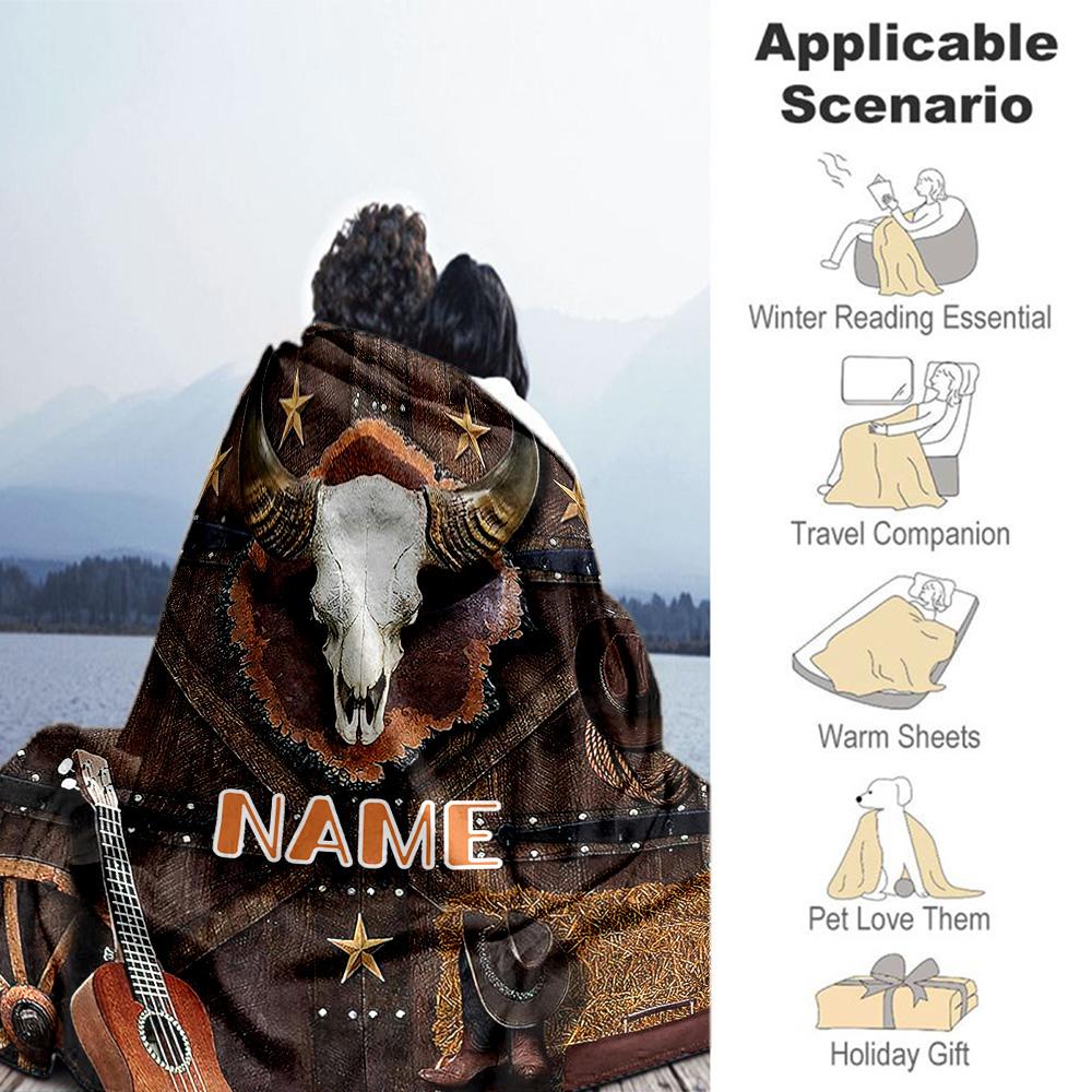 Retro Cowboy Style Customize Text Blanket Lightweight Customizable Blanket Comfortable Versatile for Seaside Nap Couch Bedding Ideal for All Seasons