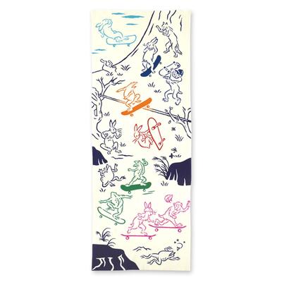 Miyamoto Towel Kenema Chusen Hand Towel Choju Giga of Frolicking Skateboard Design 33 X 90 Cm Made In Japan - (Scrolls Animals) - Approx. -