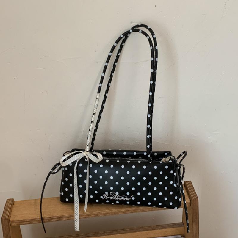 

Y2k Polka Dot Shoulder Bag, Korean Fashion Elegant Underarm Bag Cute Lace Bow Decor Womens Simple Commute Zippered Handbag 30x8x12cm