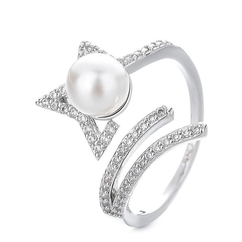 

2026 Open Pearl Ring Women s Micro Inlaid with Diamonds Niche High-end Star Ring Jewelry Accessories Empty Holder Resizable