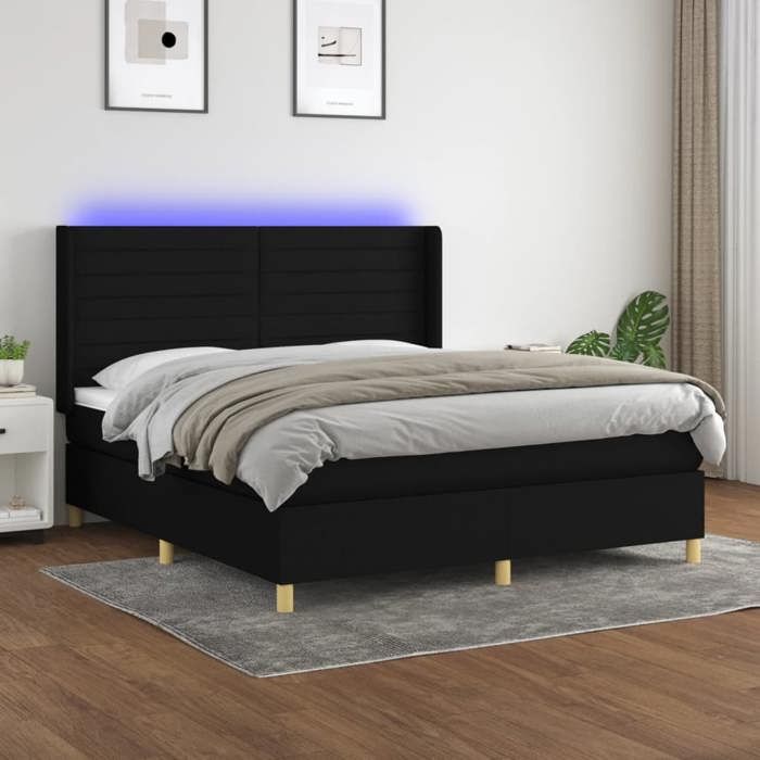 VidaXL Sommier à Lattes de Lit avec Matelas et LED, Lit Rembourré, Lit Double, Lit Adulte de Chambre à Coucher Intérieur, 3138967