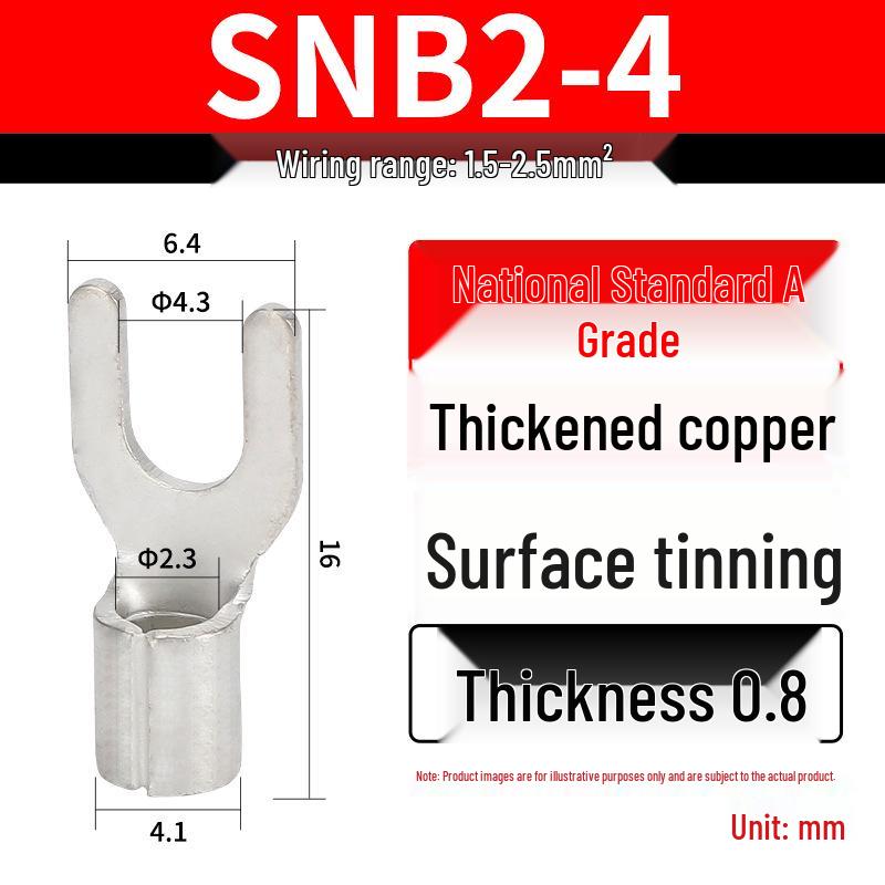 Grade A Fork & U-shaped Tin-Plated Copper Crimp Terminals - Purple, Cold Crimp, Thickened