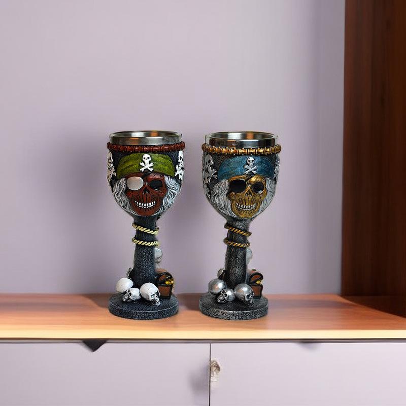3D Stereoscopic Spooky Skull Resin Goblet Premium Stainless Steel Perfect for Pub Bar Drinkware Halloween Horror Themed Gift