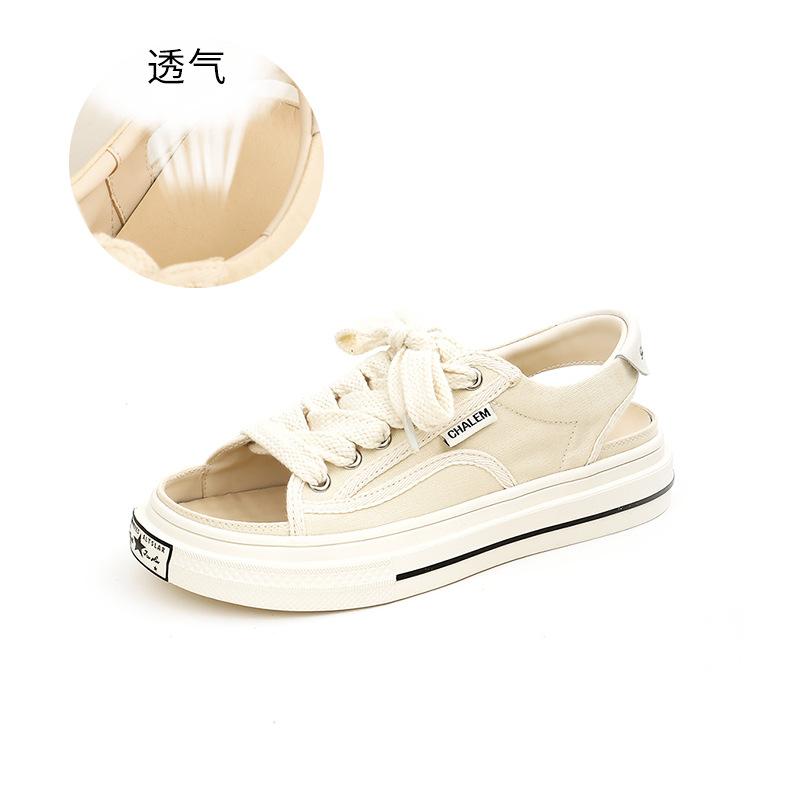 Canvas open-toed sandals women s 2026 women s small fragrant sandals lace-up sports flat beach sandals 35