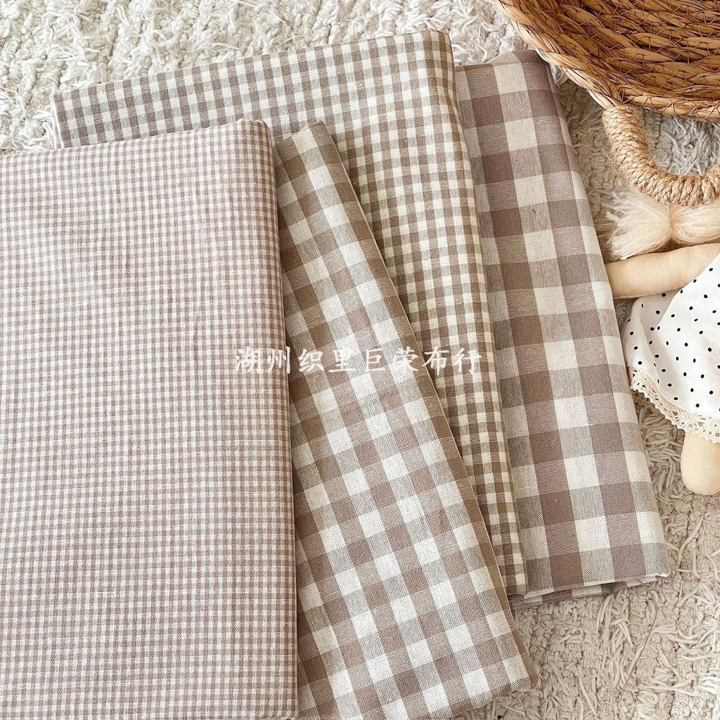 145x50cm Coffee Color Cotton Fabric Woven Check Cloth for Women Clothing Bags Hair Accessories Sewing Cloth