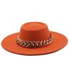 New retro ethnic style. Eaves wool woolen felt hat concave and convex top men's and women's top hats, big eaves thick gold chain hat