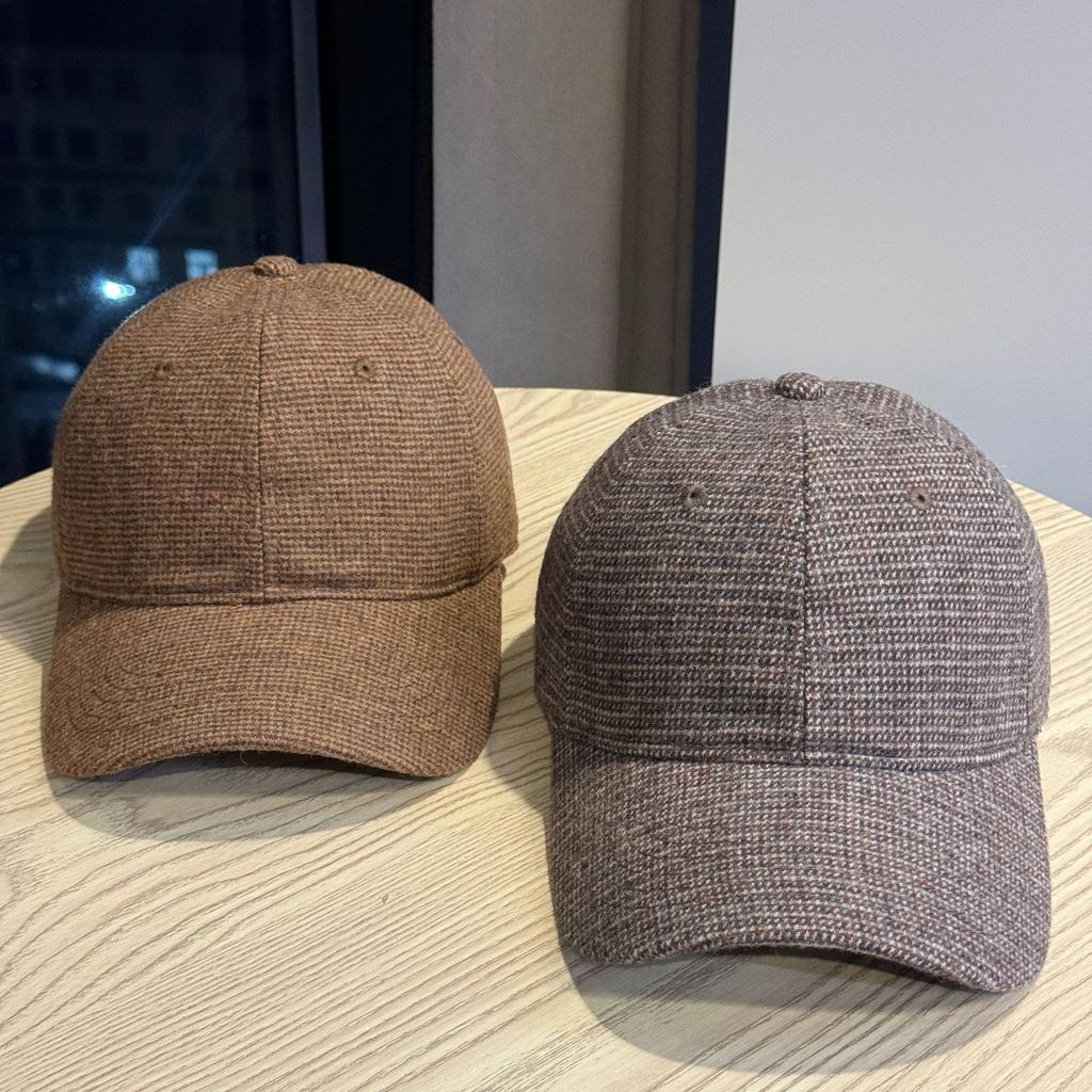 New Korean Style Small Plaid Woolen Baseball Hat for Women High Quality Deepened Large Head Circumference Sunshade Peaked Cap for Men Trendy
