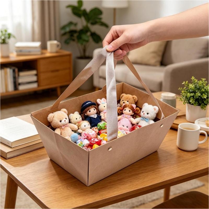 10 Stück Wasserdichter Korb für Geschenke Leeres Großhandel Geschenkkorb-Set mit Griff Kraftkarton-Tablett Geschenkboxen Party-Überraschung Handtasche Geschenk
