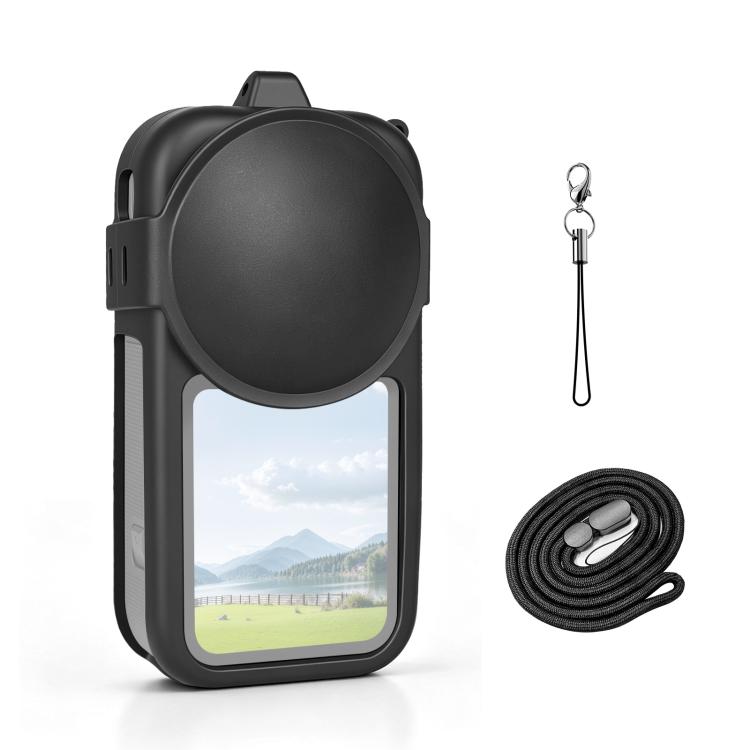 For Insta360 X6 PULUZ Silicone Protective Case with Lens Cover & Strap (Black)
