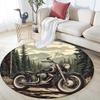 Vintage Motorcycle Round Area Rug,Carpet Rug for Living Room Bedroom Sofa Playroom Decor,Non-slip Floor Mat