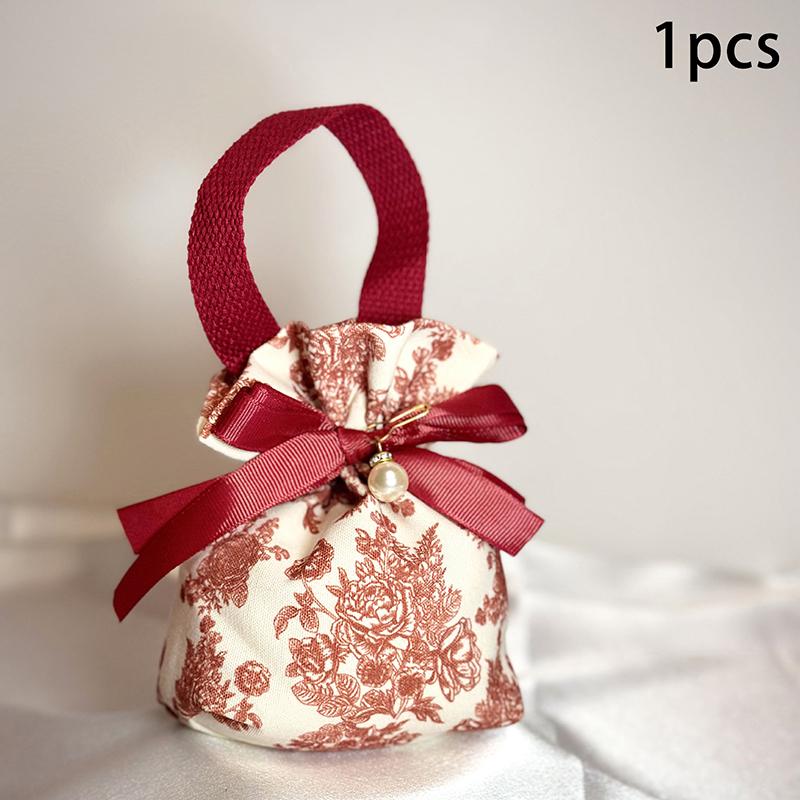 1PC Flower Printed Drawstring Candy Pouch Bag, Handle Bag Gift for Wedding Party