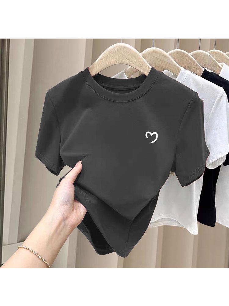 Women's Coffee Short-Sleeve Brushed Cotton T-Shirt - Versatile Simple Fashion for Spring, Summer, Autumn 2026