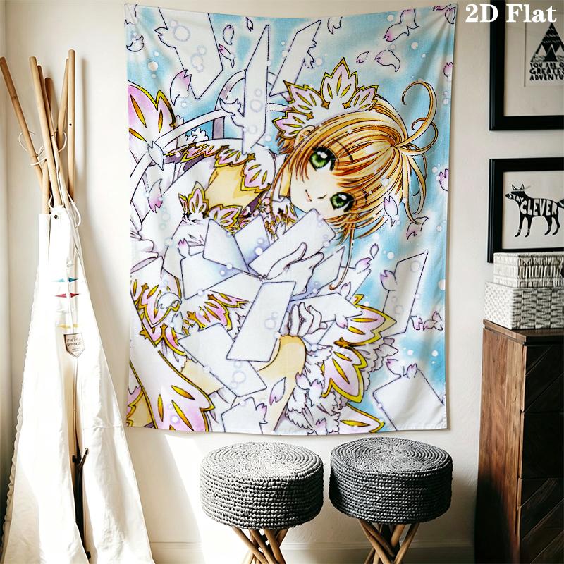 Cardcaptor Sakura Wall Tapestry Aesthetic Wall Hanging Printed Fabric Blanket Decorative Tapestries for Bedroom Living Room Home Decor