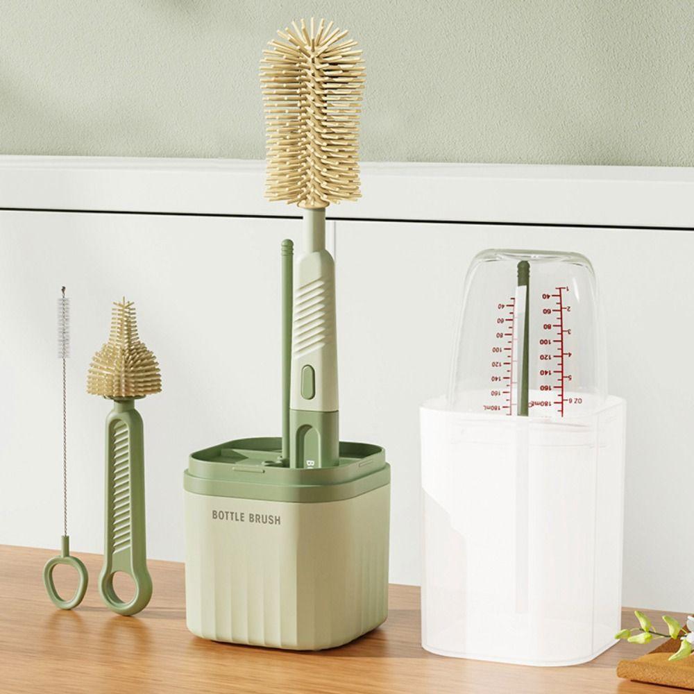 

6 in 1 Baby Silicone Bottle Brush Soft Cup Cleaning Tool Simple Long Handle Cleaning Brush Travel Grey-Round Style