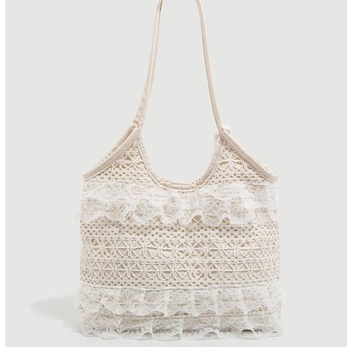 Going To the Seaside To Weave Large-capacity Women's Summer Casual Lace Mesh Single Shoulder Armpit Bag