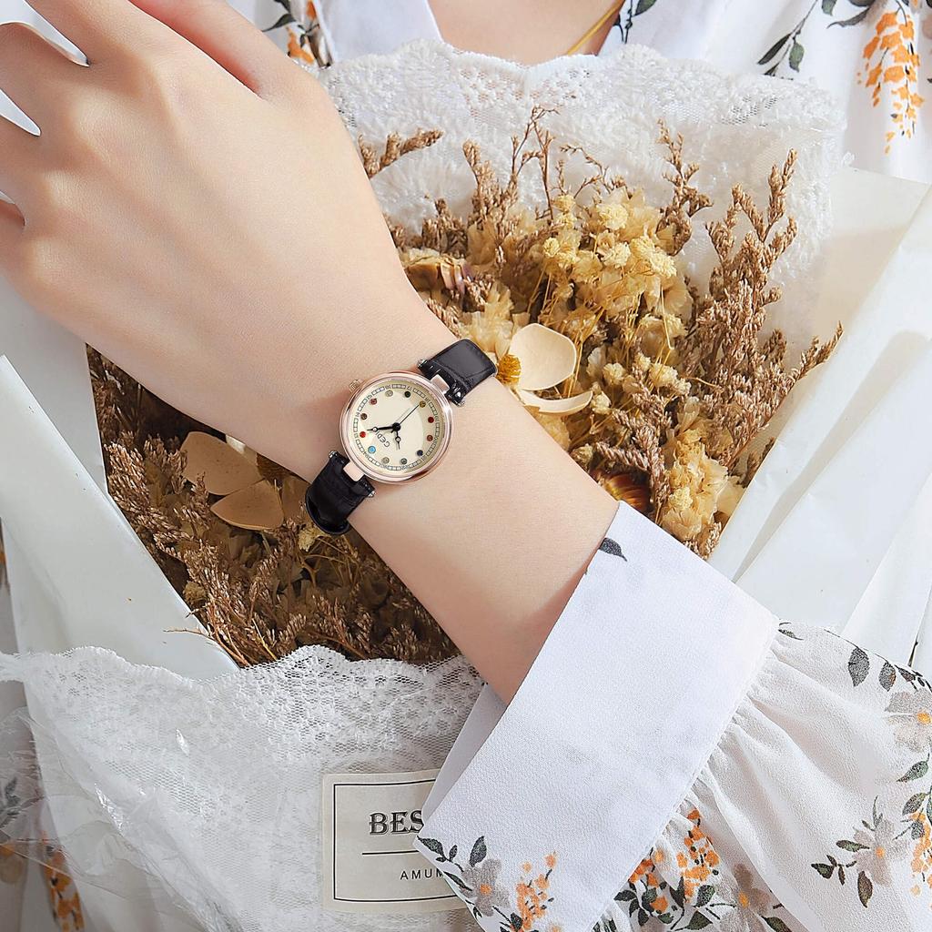 Fashion Colorful Rhinestone Student Watch Niche High-End Belt Watch Women'S Quartz Watch