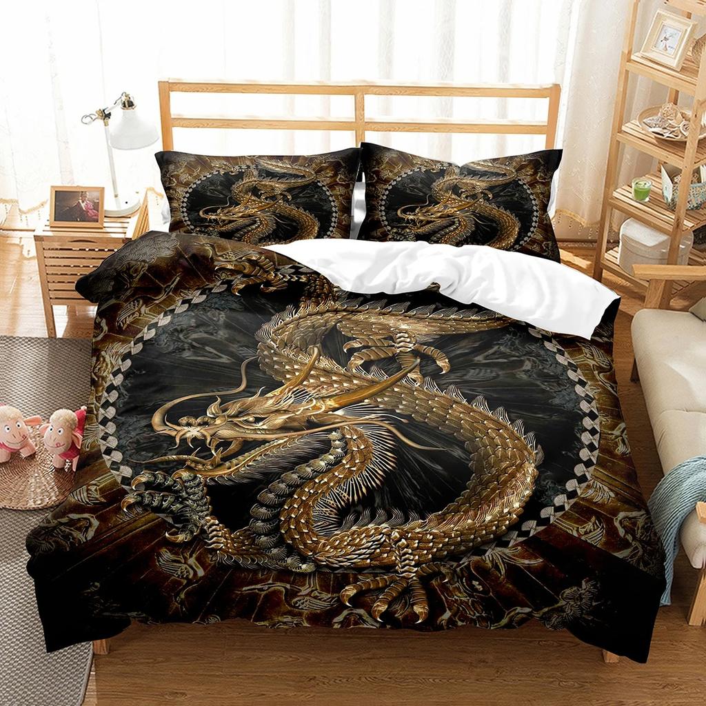 Copripiumino Re Regina Drago Cartone Animato Set Biancheria da Letto Animali Bambini Ragazzi Copripiumino Creatura Magica Carina Copripiumino Poliestere