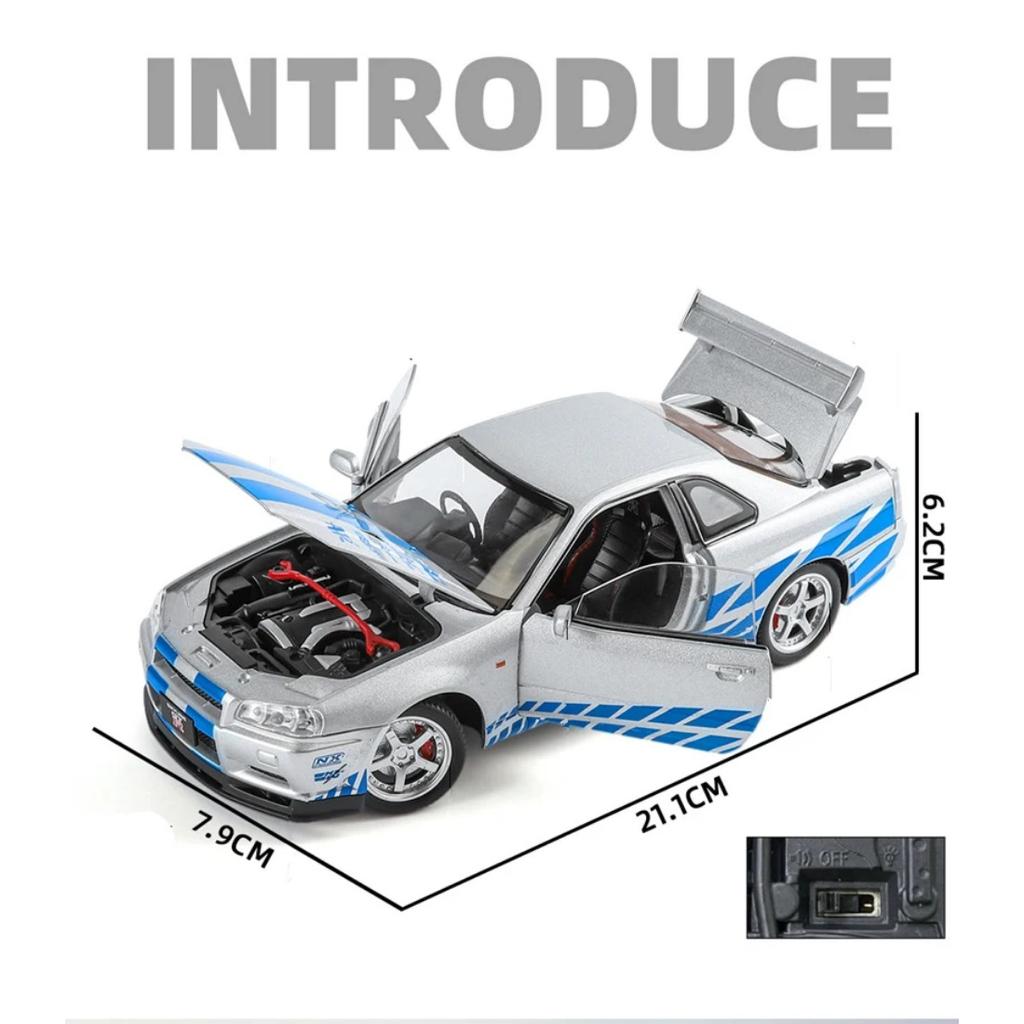 1/24 Nissan Skyline Ares GTR R34 Model Mașină Sport Aliaj Diecasts Metal Vehicule Mașină de Curse Model Sunet Lumină Jucării pentru Copii Cadou