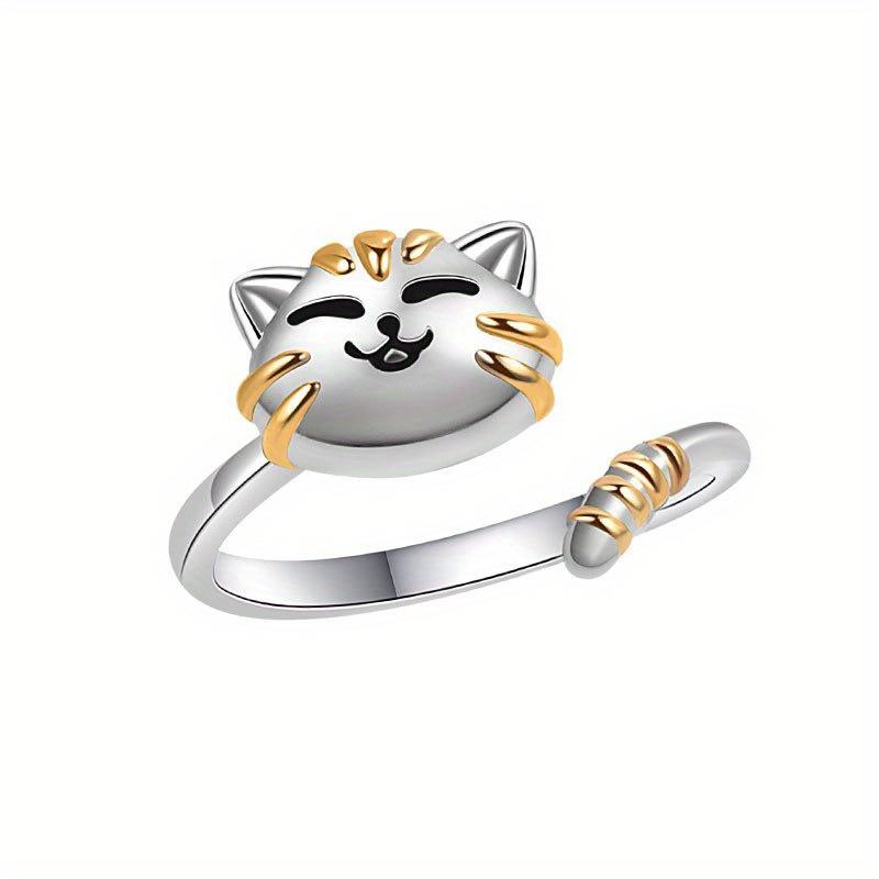 Cute Cat Spinning Ring, Animal Cat Relieves Stress and Anxiety with An Open Mouth Ring, Popular Jewelry.